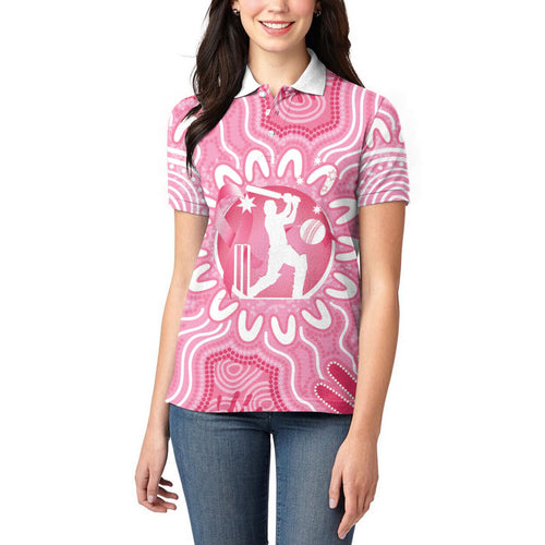Australia Cricket Breast Cancer Personalised Women Polo Shirt Pink Ribbon Aboriginal Art