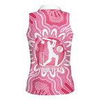 Australia Cricket Breast Cancer Personalised Women Sleeveless Polo Shirt Pink Ribbon Aboriginal Art