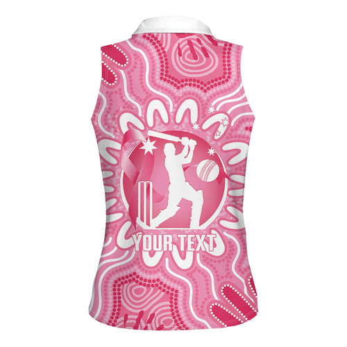 Australia Cricket Breast Cancer Personalised Women Sleeveless Polo Shirt Pink Ribbon Aboriginal Art