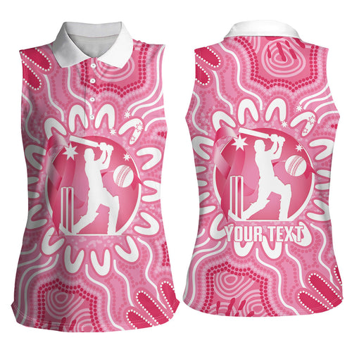 Australia Cricket Breast Cancer Personalised Women Sleeveless Polo Shirt Pink Ribbon Aboriginal Art