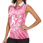 Australia Cricket Breast Cancer Personalised Women Sleeveless Polo Shirt Pink Ribbon Aboriginal Art