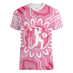 Australia Cricket Breast Cancer Personalised Women V-Neck T-Shirt Pink Ribbon Aboriginal Art