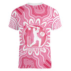 Australia Cricket Breast Cancer Personalised Women V-Neck T-Shirt Pink Ribbon Aboriginal Art