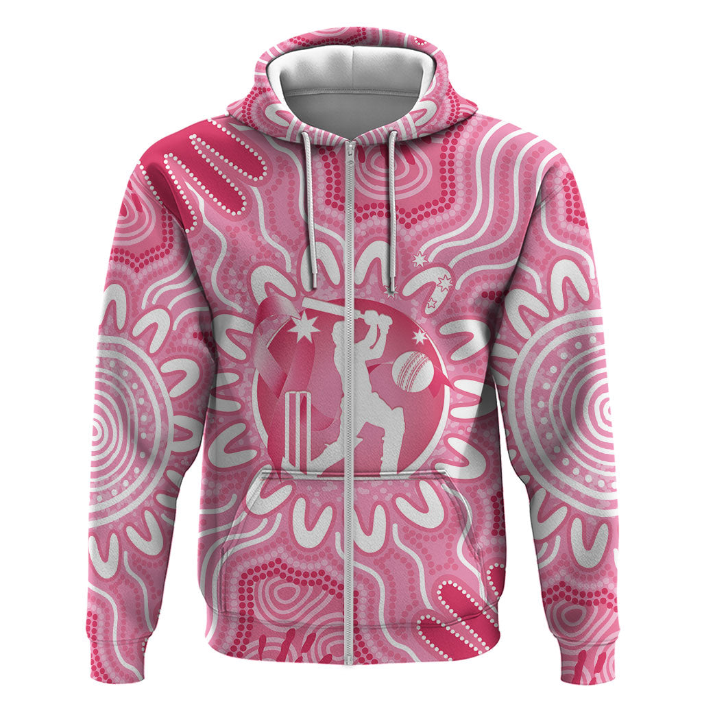 Australia Cricket Breast Cancer Personalised Zip Hoodie Pink Ribbon Aboriginal Art