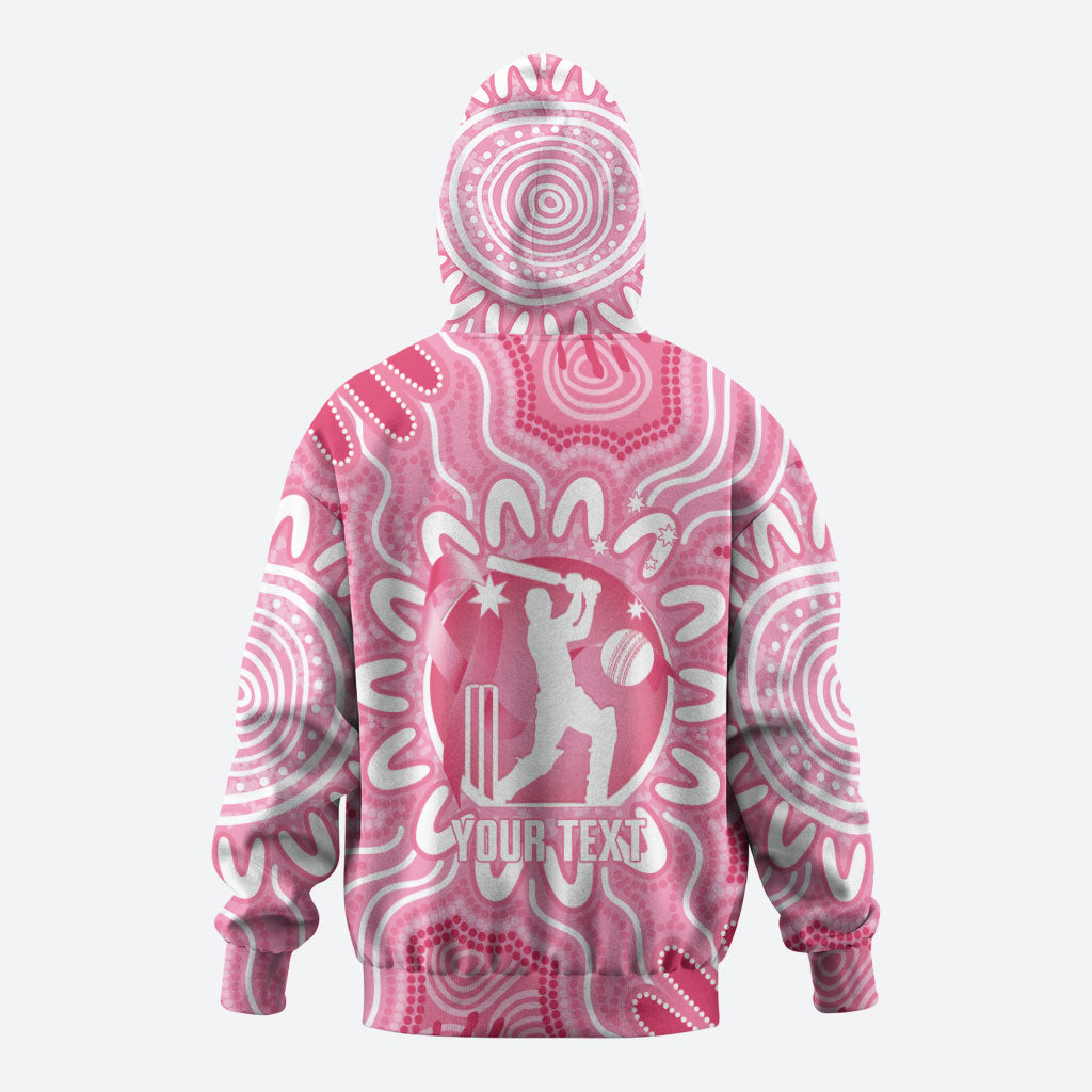 Australia Cricket Breast Cancer Personalised Zip Hoodie Pink Ribbon Aboriginal Art