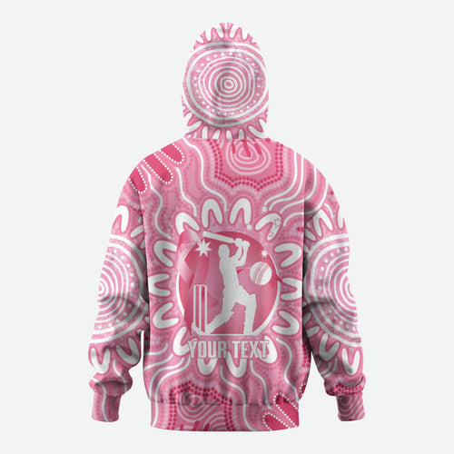 Australia Cricket Breast Cancer Personalised Zip Hoodie Pink Ribbon Aboriginal Art