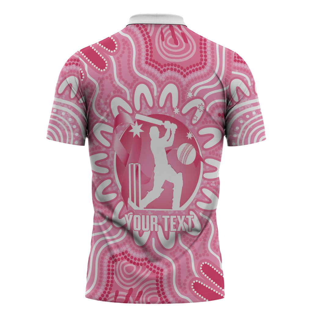 Australia Cricket Breast Cancer Personalised Zipper Polo Shirt Pink Ribbon Aboriginal Art