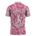 Australia Cricket Breast Cancer Personalised Zipper Polo Shirt Pink Ribbon Aboriginal Art