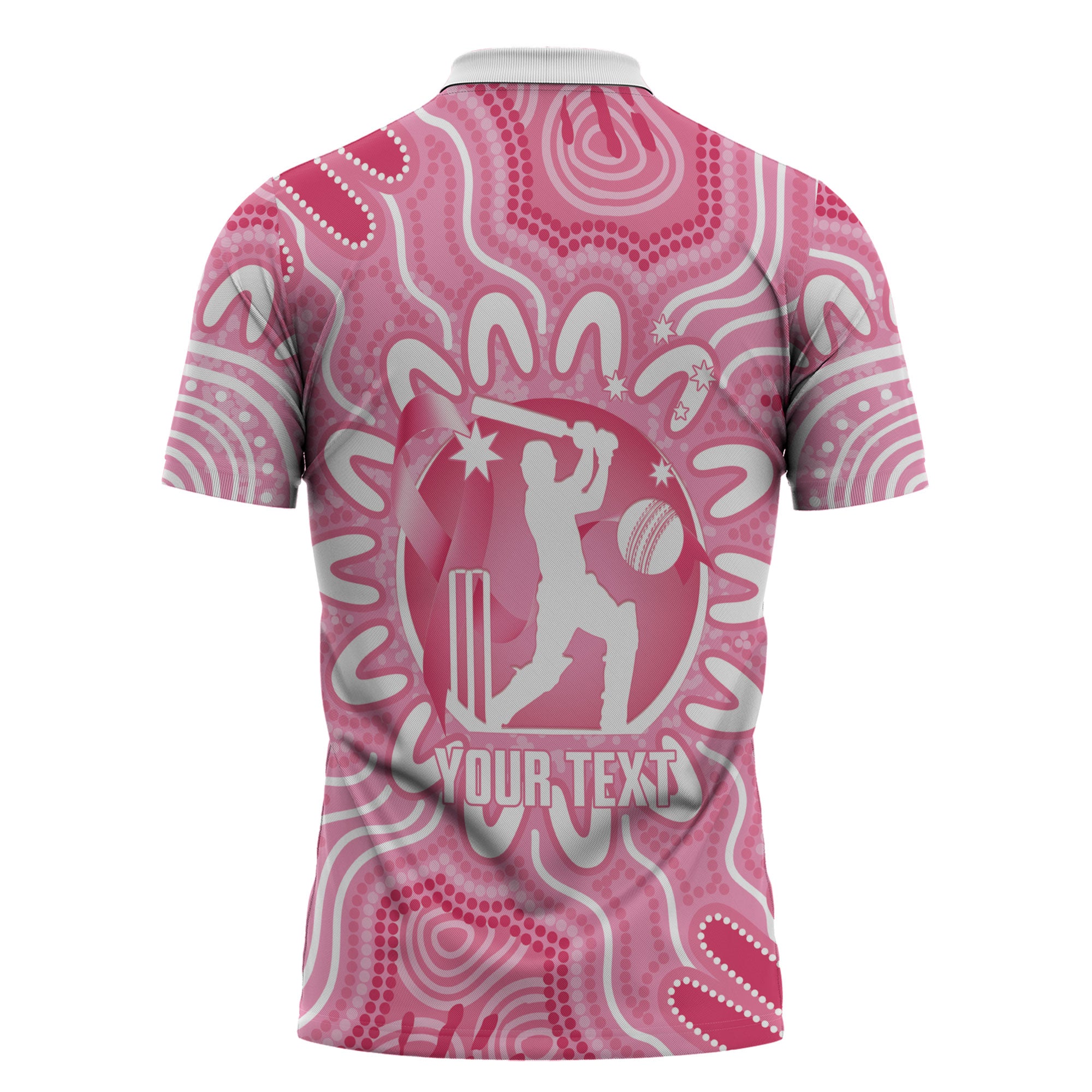 Australia Cricket Breast Cancer Personalised Zipper Polo Shirt Pink Ribbon Aboriginal Art