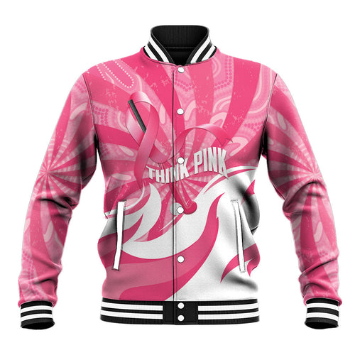 Australia Field Hockey Breast Cancer Personalised Baseball Jacket Think Pink Ribbon Aboriginal Art