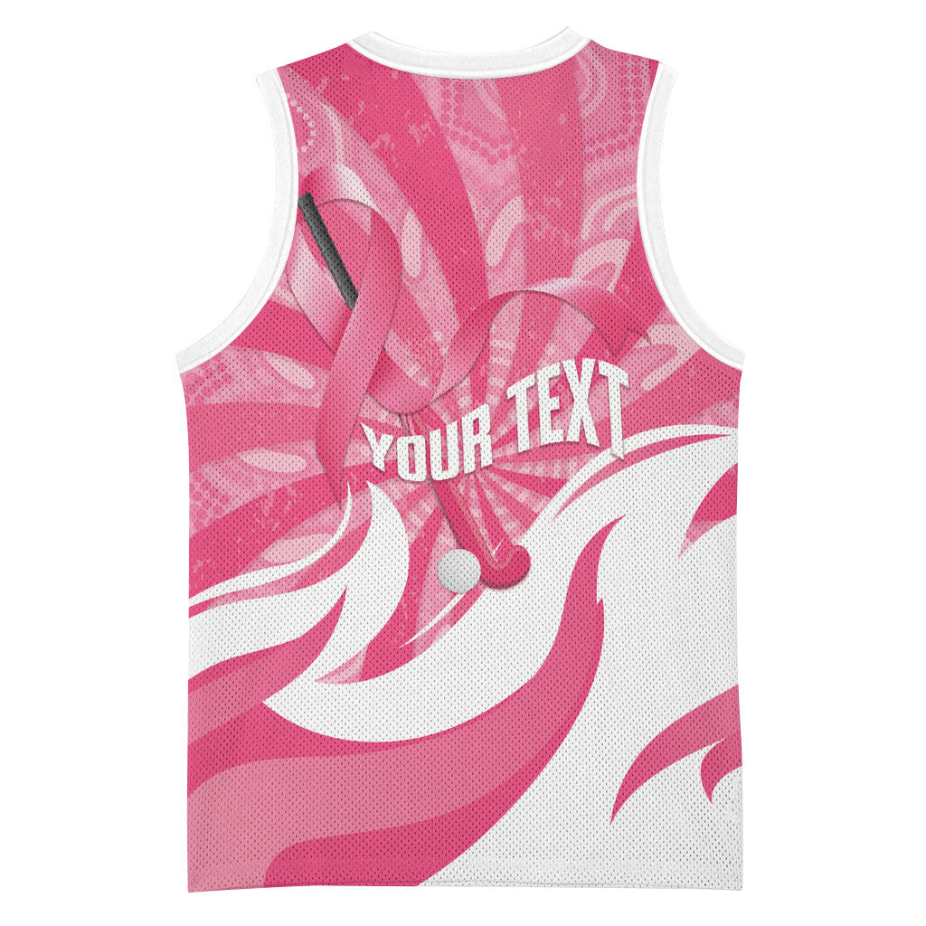 Australia Field Hockey Breast Cancer Personalised Basketball Jersey Think Pink Ribbon Aboriginal Art