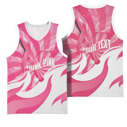 Australia Field Hockey Breast Cancer Personalised Basketball Jersey Think Pink Ribbon Aboriginal Art