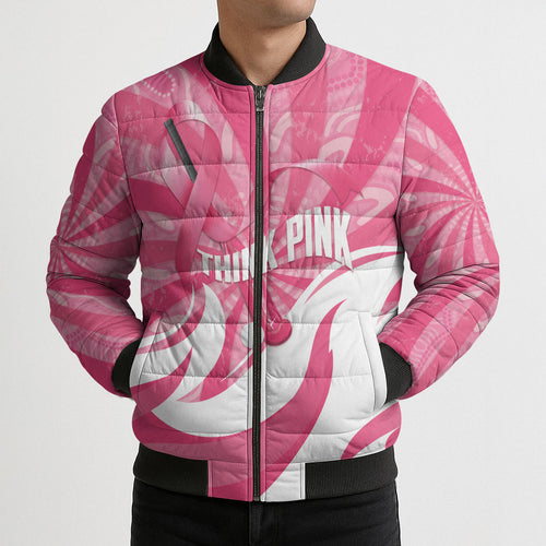 Australia Field Hockey Breast Cancer Personalised Bomber Puffer Jacket Think Pink Ribbon Aboriginal Art