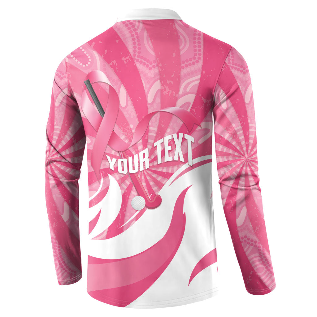 Australia Field Hockey Breast Cancer Personalised Button Sweatshirt Think Pink Ribbon Aboriginal Art