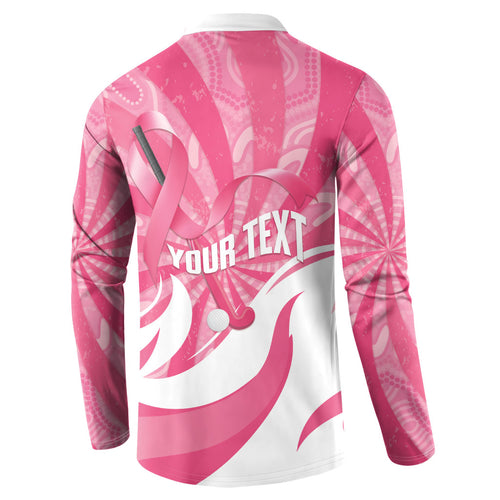 Australia Field Hockey Breast Cancer Personalised Button Sweatshirt Think Pink Ribbon Aboriginal Art