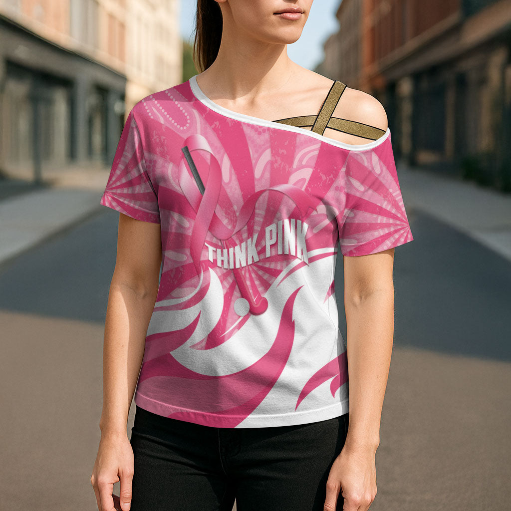 Australia Field Hockey Breast Cancer Personalised Cross Shoulder Shirt Think Pink Ribbon Aboriginal Art
