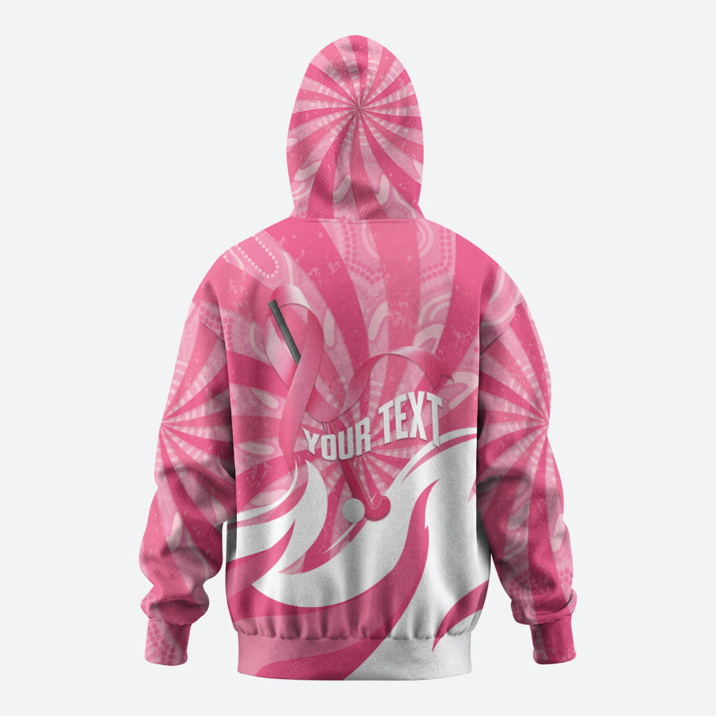 Australia Field Hockey Breast Cancer Personalised Hoodie Think Pink Ribbon Aboriginal Art