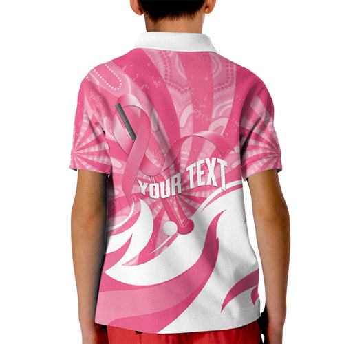 Australia Field Hockey Breast Cancer Personalised Kid Polo Shirt Think Pink Ribbon Aboriginal Art