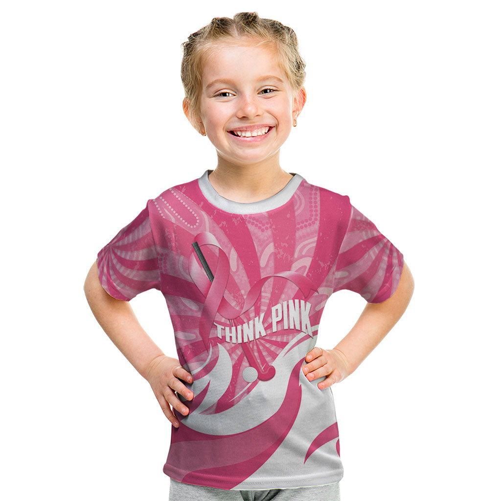 Australia Field Hockey Breast Cancer Personalised Kid T Shirt Think Pink Ribbon Aboriginal Art