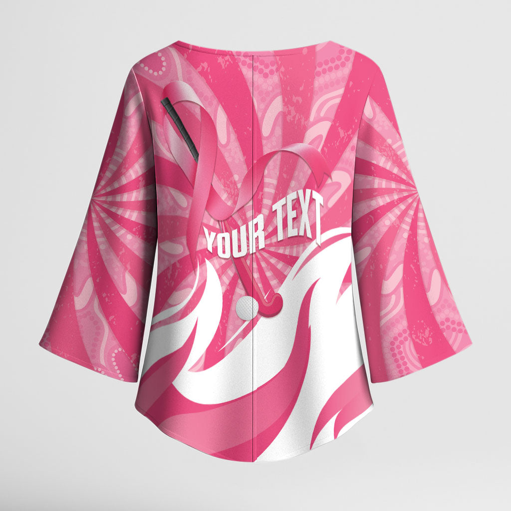 Australia Field Hockey Breast Cancer Personalised Kimono Sleeve Blouse Think Pink Ribbon Aboriginal Art