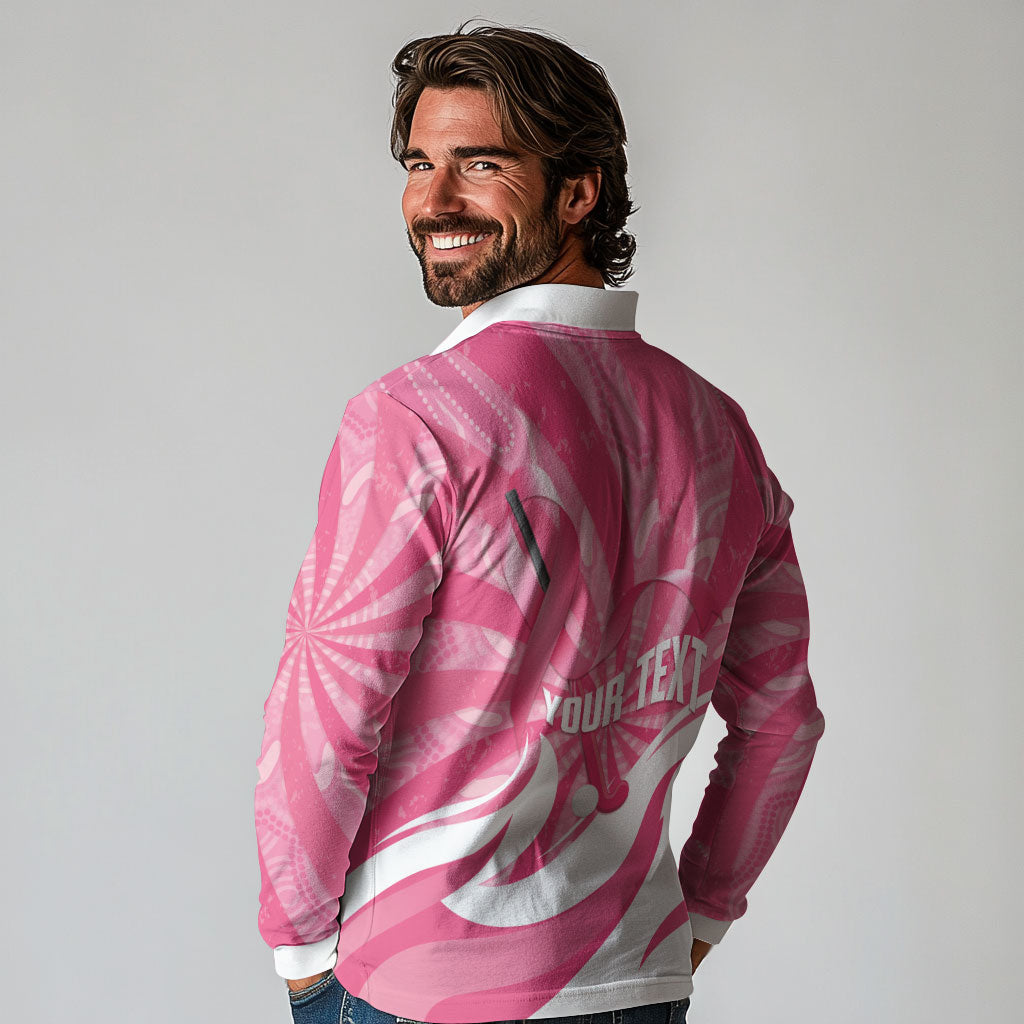 Australia Field Hockey Breast Cancer Personalised Long Sleeve Polo Shirt Think Pink Ribbon Aboriginal Art