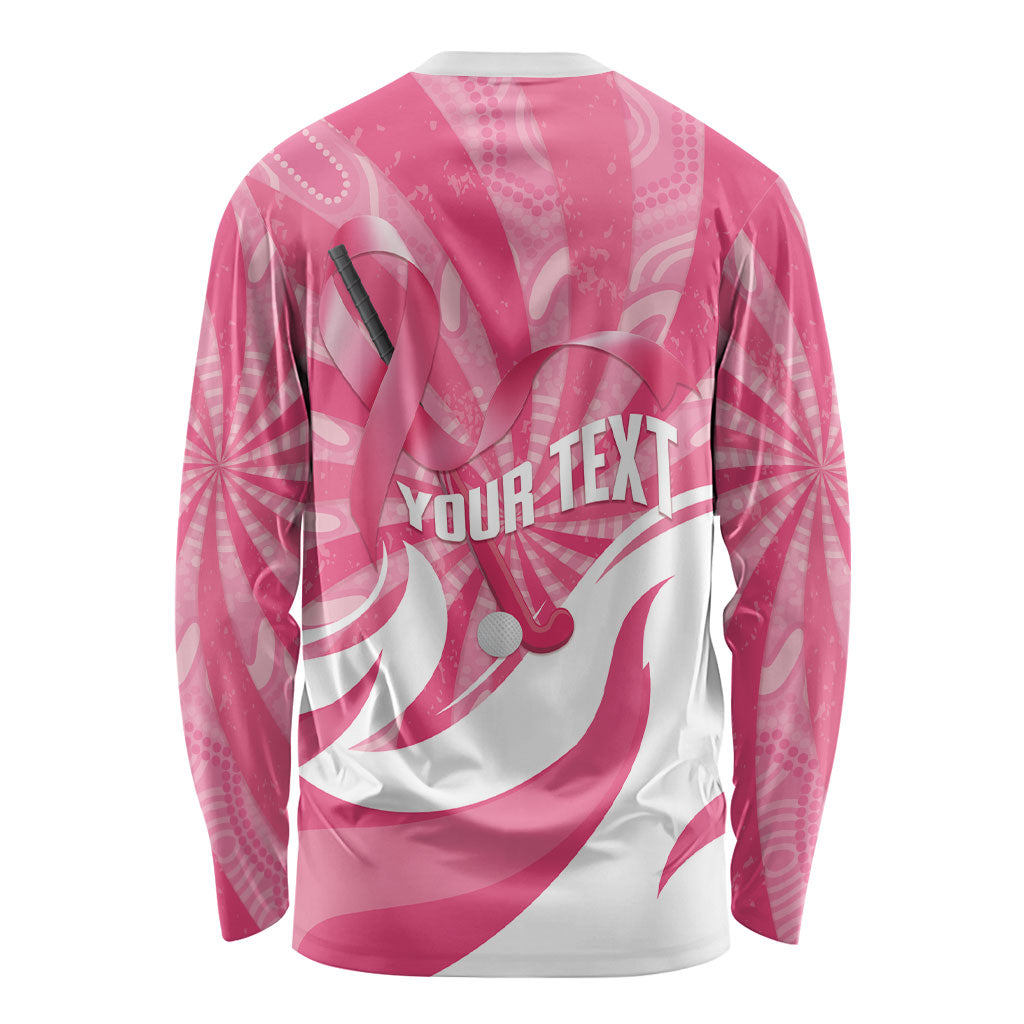 Australia Field Hockey Breast Cancer Personalised Long Sleeve Shirt Think Pink Ribbon Aboriginal Art