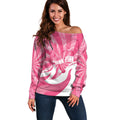 Australia Field Hockey Breast Cancer Personalised Off Shoulder Sweater Think Pink Ribbon Aboriginal Art