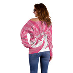 Australia Field Hockey Breast Cancer Personalised Off Shoulder Sweater Think Pink Ribbon Aboriginal Art