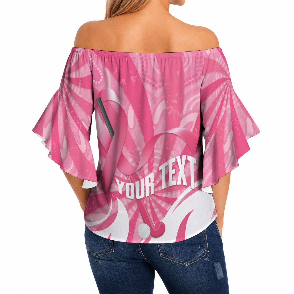 Australia Field Hockey Breast Cancer Personalised Off Shoulder Wrap Waist Top Think Pink Ribbon Aboriginal Art