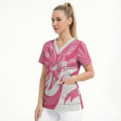 Australia Field Hockey Breast Cancer Personalised Scrub Top Think Pink Ribbon Aboriginal Art