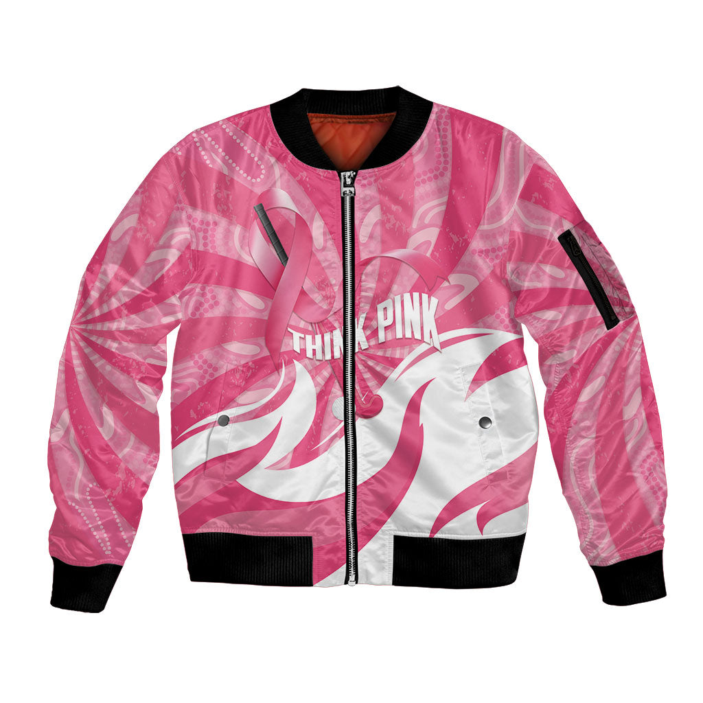 Australia Field Hockey Breast Cancer Personalised Sleeve Zip Bomber Jacket Think Pink Ribbon Aboriginal Art