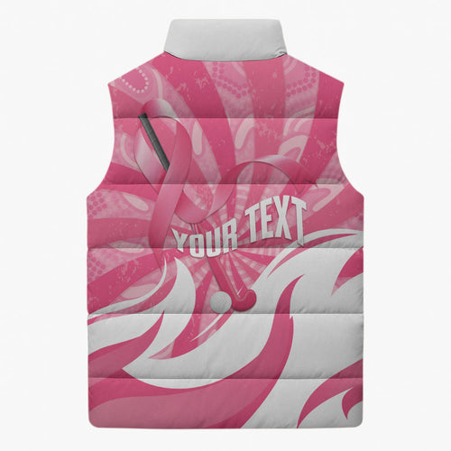 Australia Field Hockey Breast Cancer Personalised Sleeveless Puffer Jacket Think Pink Ribbon Aboriginal Art