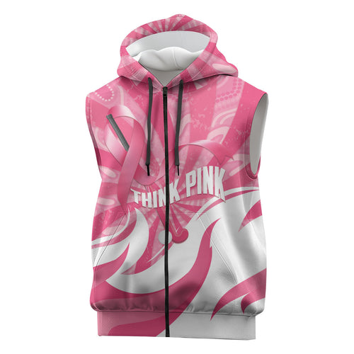 Australia Field Hockey Breast Cancer Personalised Sleeveless Zip Hoodie Think Pink Ribbon Aboriginal Art
