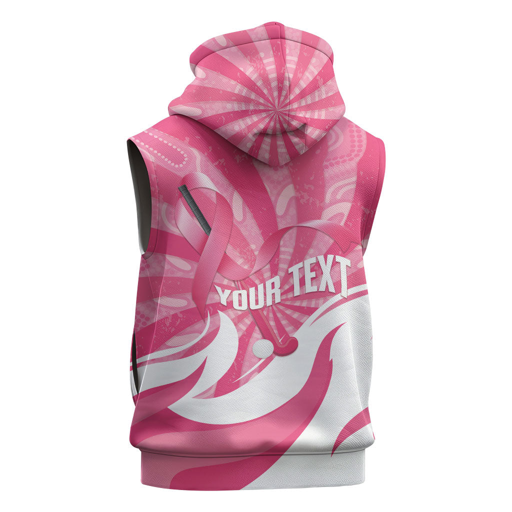 Australia Field Hockey Breast Cancer Personalised Sleeveless Zip Hoodie Think Pink Ribbon Aboriginal Art