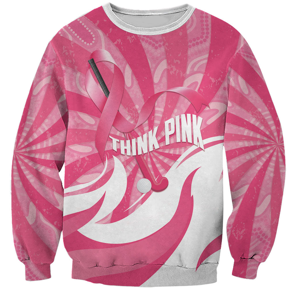 Australia Field Hockey Breast Cancer Personalised Sweatshirt Think Pink Ribbon Aboriginal Art