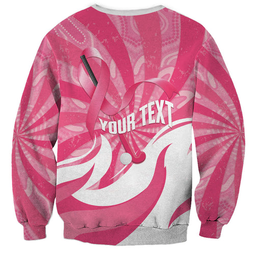 Australia Field Hockey Breast Cancer Personalised Sweatshirt Think Pink Ribbon Aboriginal Art
