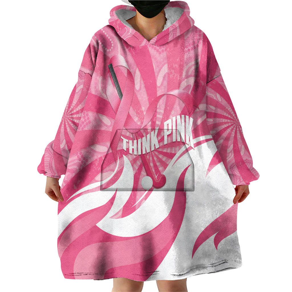 Australia Field Hockey Breast Cancer Personalised Wearable Blanket Hoodie Think Pink Ribbon Aboriginal Art