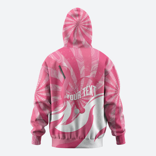Australia Field Hockey Breast Cancer Personalised Zip Hoodie Think Pink Ribbon Aboriginal Art