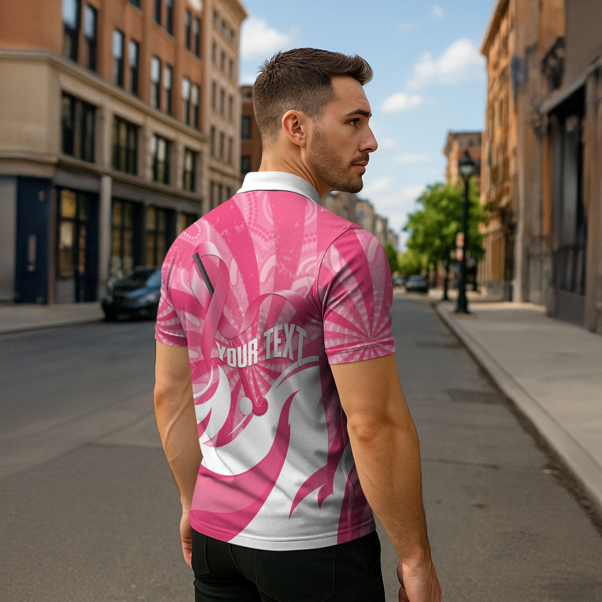 Australia Field Hockey Breast Cancer Personalised Zipper Polo Shirt Think Pink Ribbon Aboriginal Art