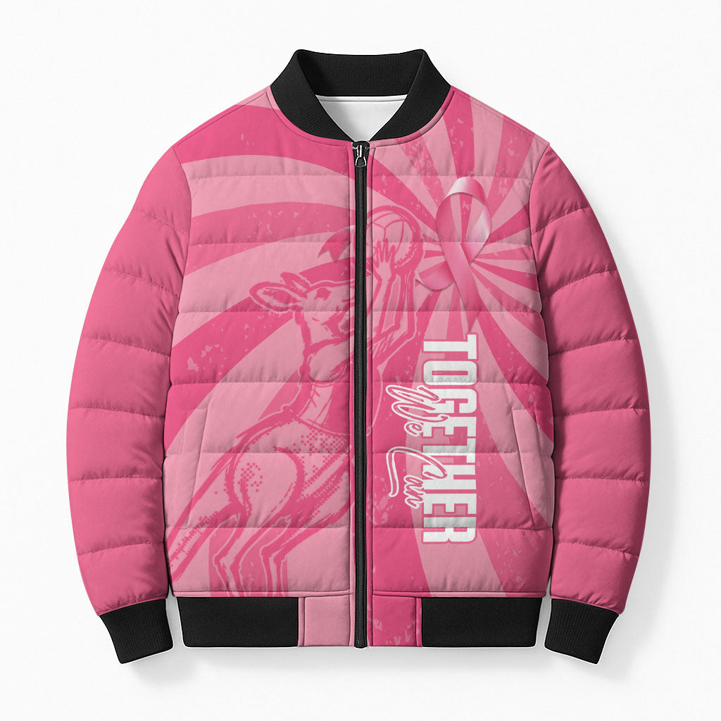 Australia Netball Breast Cancer Personalised Bomber Puffer Jacket Aussie Kangaroo Together We Can