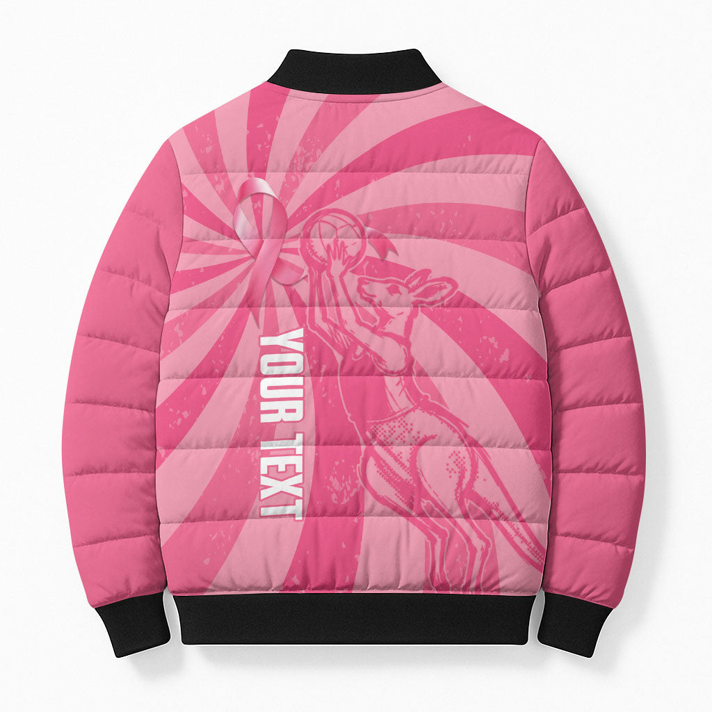Australia Netball Breast Cancer Personalised Bomber Puffer Jacket Aussie Kangaroo Together We Can