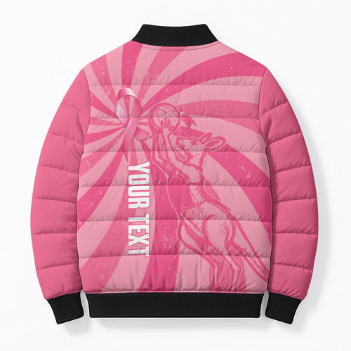 Australia Netball Breast Cancer Personalised Bomber Puffer Jacket Aussie Kangaroo Together We Can