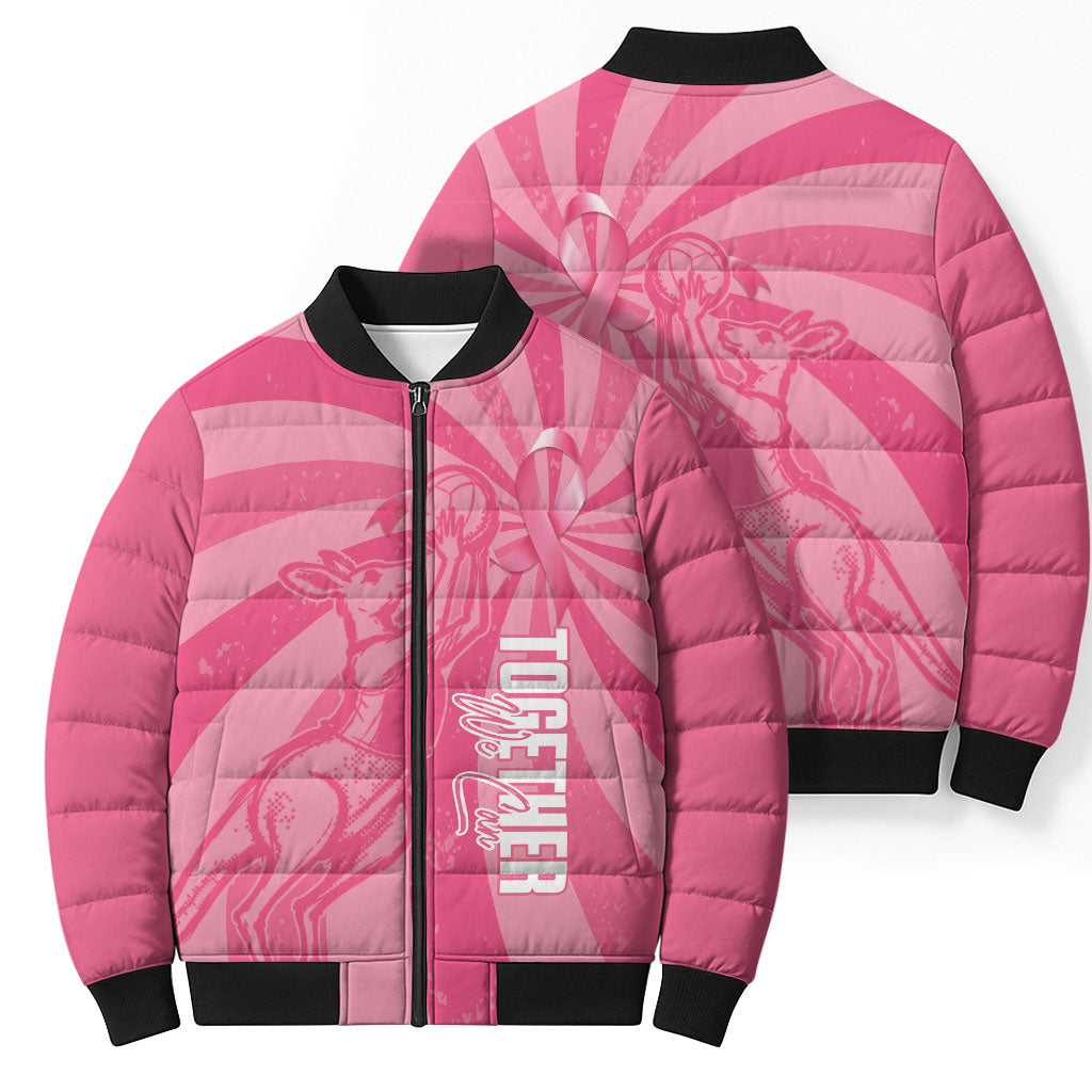 Australia Netball Breast Cancer Personalised Bomber Puffer Jacket Aussie Kangaroo Together We Can