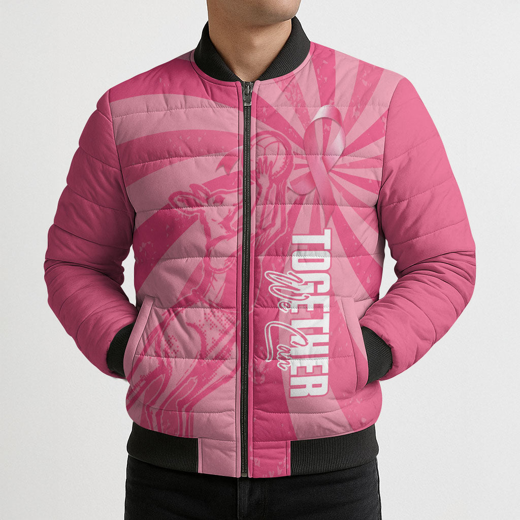 Australia Netball Breast Cancer Personalised Bomber Puffer Jacket Aussie Kangaroo Together We Can