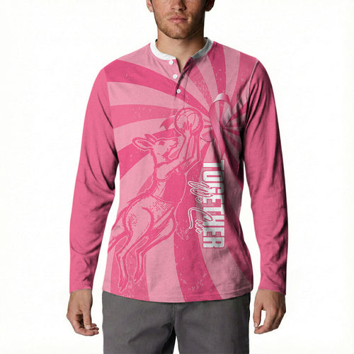 Australia Netball Breast Cancer Personalised Button Sweatshirt Aussie Kangaroo Together We Can