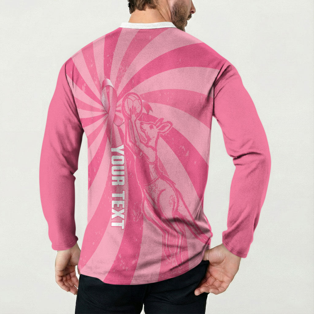 Australia Netball Breast Cancer Personalised Button Sweatshirt Aussie Kangaroo Together We Can