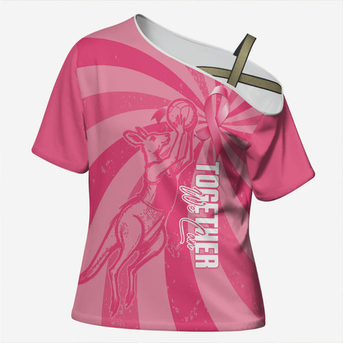 Australia Netball Breast Cancer Personalised Cross Shoulder Shirt Aussie Kangaroo Together We Can