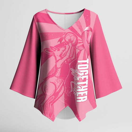 Australia Netball Breast Cancer Personalised Kimono Sleeve Blouse Aussie Kangaroo Together We Can