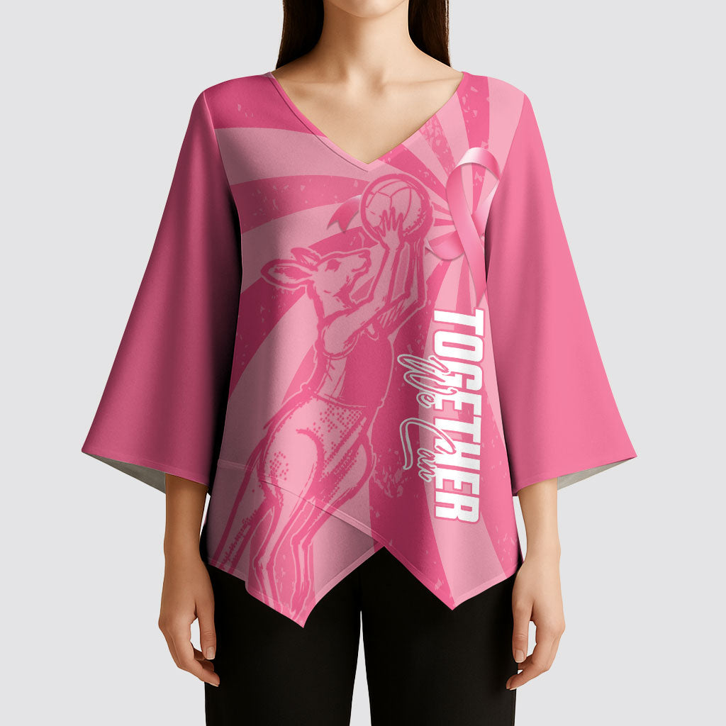 Australia Netball Breast Cancer Personalised Kimono Sleeve Blouse Aussie Kangaroo Together We Can