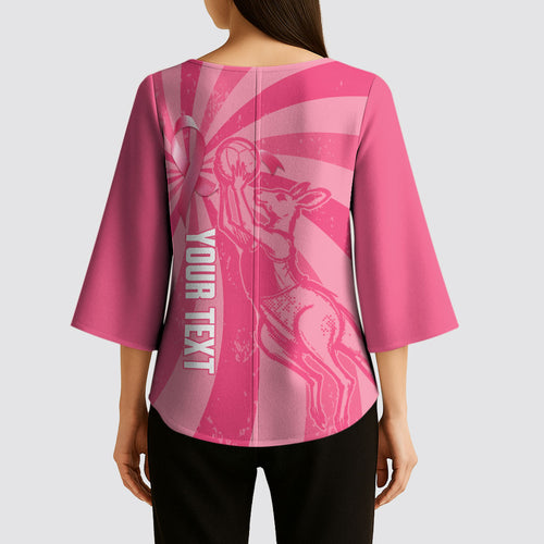 Australia Netball Breast Cancer Personalised Kimono Sleeve Blouse Aussie Kangaroo Together We Can